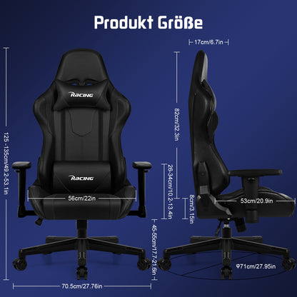 Gaming Chair with Footrest, Ergonomic Gaming Chair, Gaming Armchair with Adjustable Lumbar Cushion Equipped with An Adjustable Lumbar Support And Headrest, 360° Swivel And Designed for A Weight Of Up to 150kg., Gaming Chairs