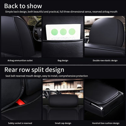 Autostoelhoezen 5-Zitter – Stoelhoezen Auto – Universele Stoelhoes – Kunstleer Hoes – Auto Interieur Bescherming – Waterafstotend PU Leer – Inclusief Hoofdkussen & Lendensteun