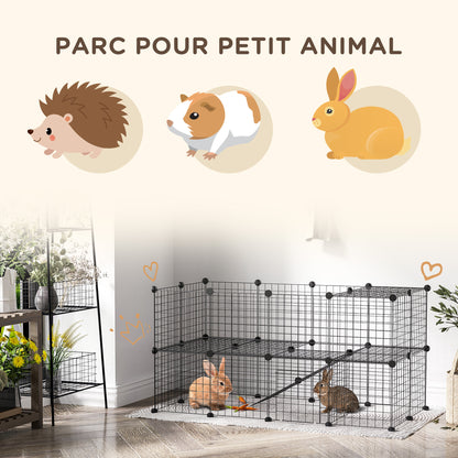 Speelomheining Klein Dieren – Ren Voor Cavia’s – Konijnenren – Draadomheining – Huisdierren Zwart – Modulair 2 Laags – Afgeronde Randen – Robuust Draadmetaal 146x73x73 cm