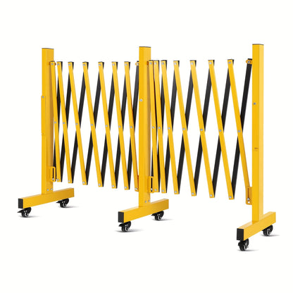 4.88meter Heavy-Duty Metal Expandable Barricade Gate - Portable Folding Crowd Control Barrier with Lockable Panels, 4-Wheel Mobility & Yellow/Black Safety Design for Driveway, Events, Sites - Driveway Gate, Traffic Barriers F