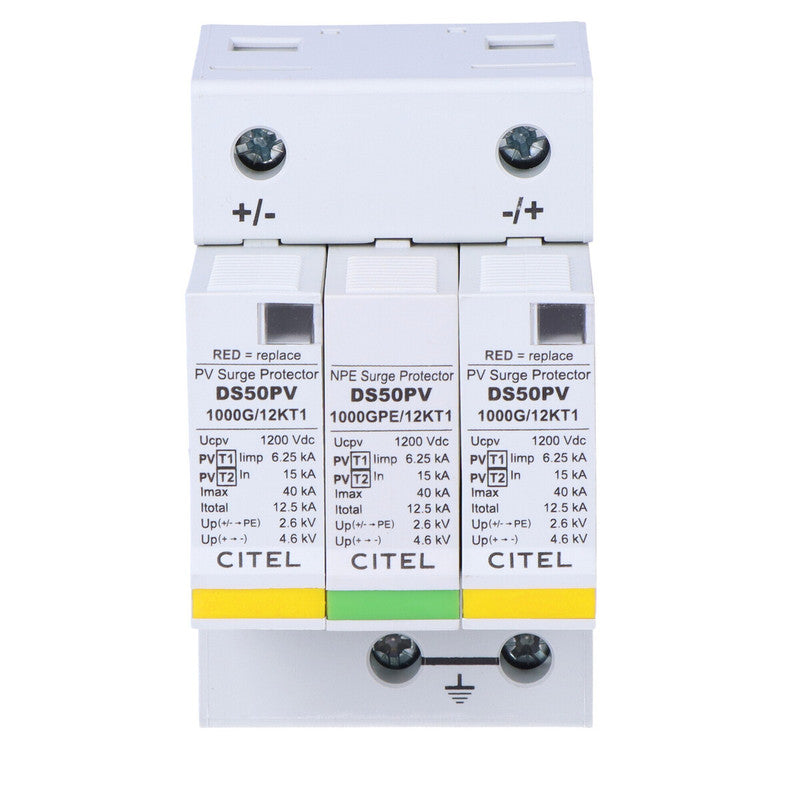 Overspanningsbeveiliging – Stroombeveiliging – Bliksembeveiliging – Spanningsbeveiliging – Elektronische Beveiliging – Type 1+2 (2p+G) – 12,5 kA Maximale Ontlaadstroom