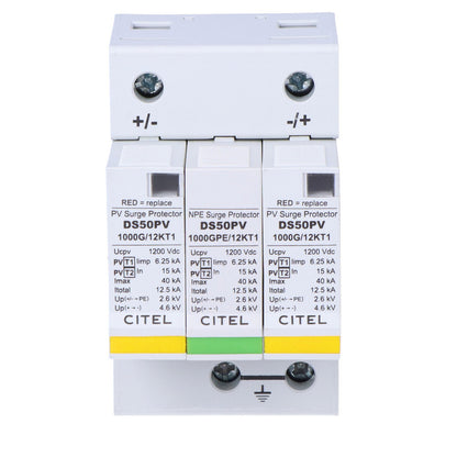 Overspanningsbeveiliging – Stroombeveiliging – Bliksembeveiliging – Spanningsbeveiliging – Elektronische Beveiliging – Type 1+2 (2p+G) – 12,5 kA Maximale Ontlaadstroom
