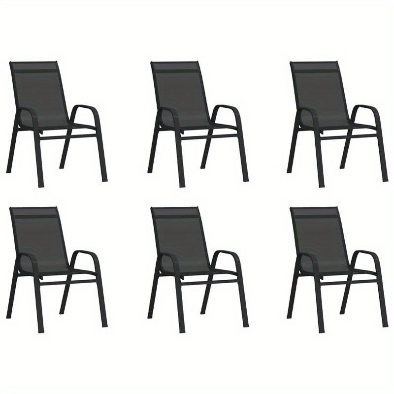 Tuinstoelen – Tuinstoelen – Stapelbare Stoelen – Terrasstoelen – Buitenstoelen – Set van 6 – Grenenhouten Frame – Zwart Textilene Zitvlak