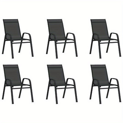 Tuinstoelen – Tuinstoelen – Stapelbare Stoelen – Terrasstoelen – Buitenstoelen – Set van 6 – Grenenhouten Frame – Zwart Textilene Zitvlak
