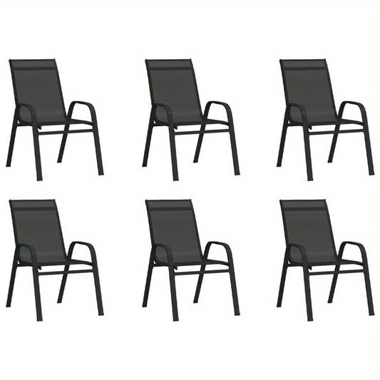 Tuinstoelen – Tuinstoelen – Stapelbare Stoelen – Terrasstoelen – Buitenstoelen – Set van 6 – Grenenhouten Frame – Zwart Textilene Zitvlak