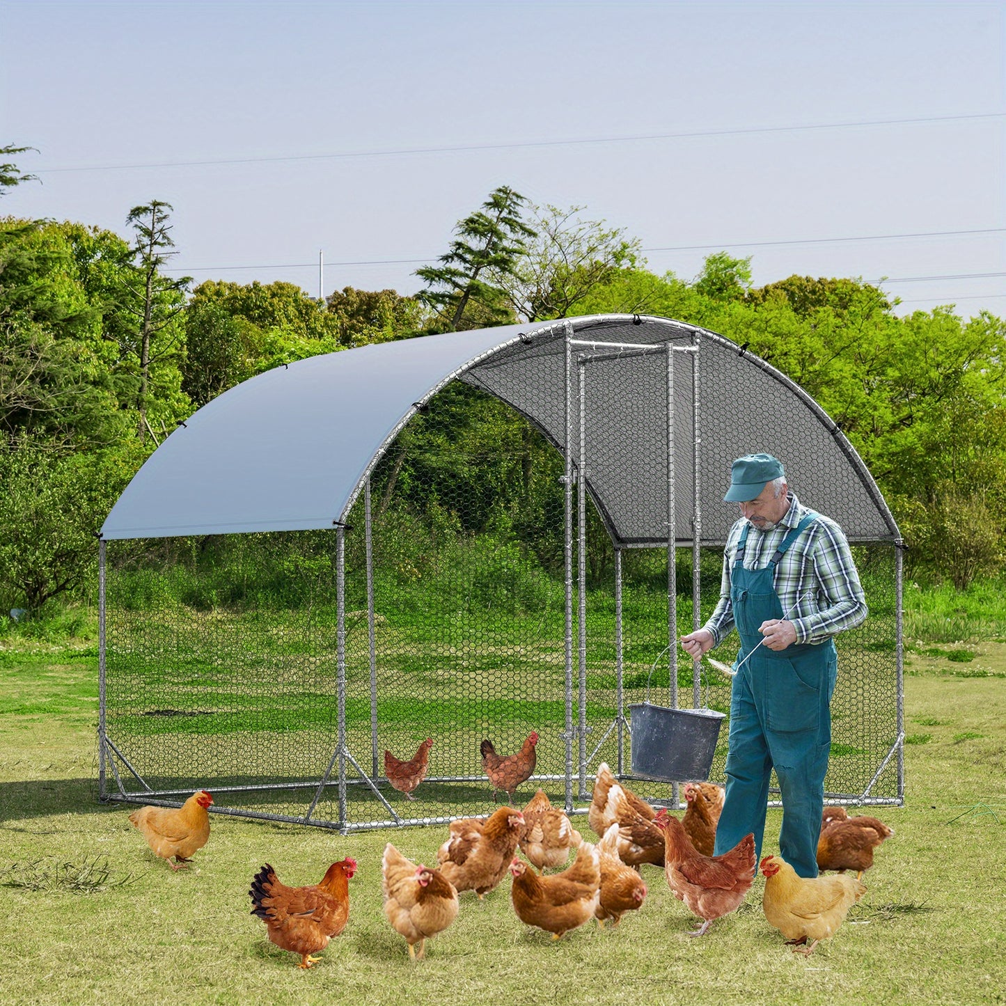 Kippenren Extra Groot – Kippenhok – Pluimveekooien – Konijnenren – Eendenren – Verzinkt Stalen Frame – Water- en Zonwerende Cover – Vergrendelbare Deur – Ruim en Stevig