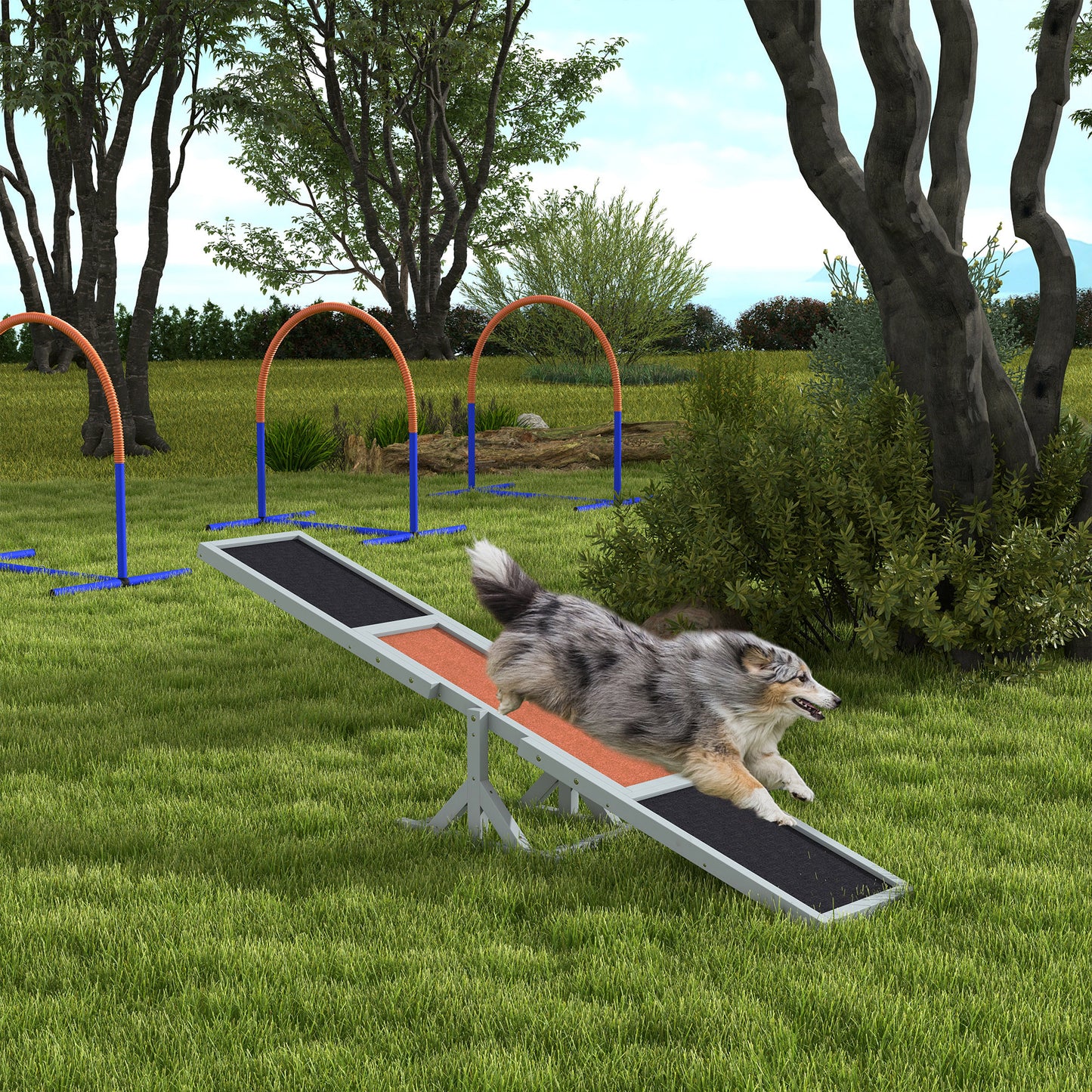 Hondenwip – Hondenspeeltoestel – Agility Wip – Balansbalk – Hondenwip Grijs Bruin – Stevig Dennenhout – Antislip Coating 180x30x30 cm