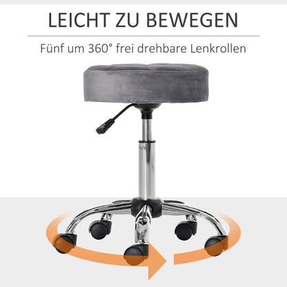 Krukje – Salonstoel – Draaikruk – Zwenkkruk – Werkkruk – Verstelbare Zithoogte – Velvet Touch Schuim – Chroom Onderstel – Lichtgrijs – 35 x 35 cm