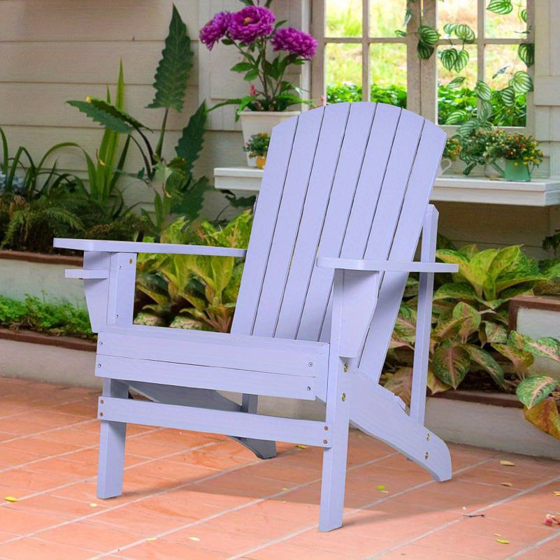 Tuinstoel – Tuinstoel – Buitenstoel – Terrasstoel – Balkonstoel – Houten Adirondack Stoel – Met Bekerhouder – Duurzaam Massief Hout – 72,5x97x93 cm – Grijs