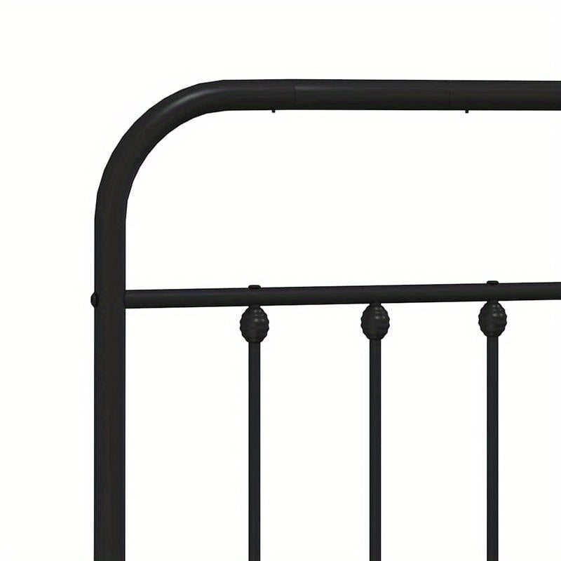 Modern Black Metal Bed Frame with Headboard, 193x203cm, Powder-Coated Steel for Strength & Stability, Minimalist Design for Contemporary Bedrooms