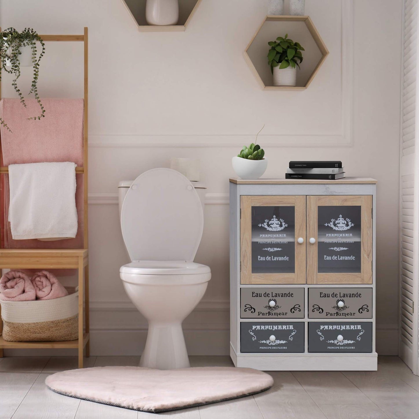 Keukenkast – Opbergkast – Dressoir – Buffetkast – Ladekast – Shabby Chic Wit Beige Grijs – Compact Formaat 81x58x30 cm – Duurzaam Melamine MDF