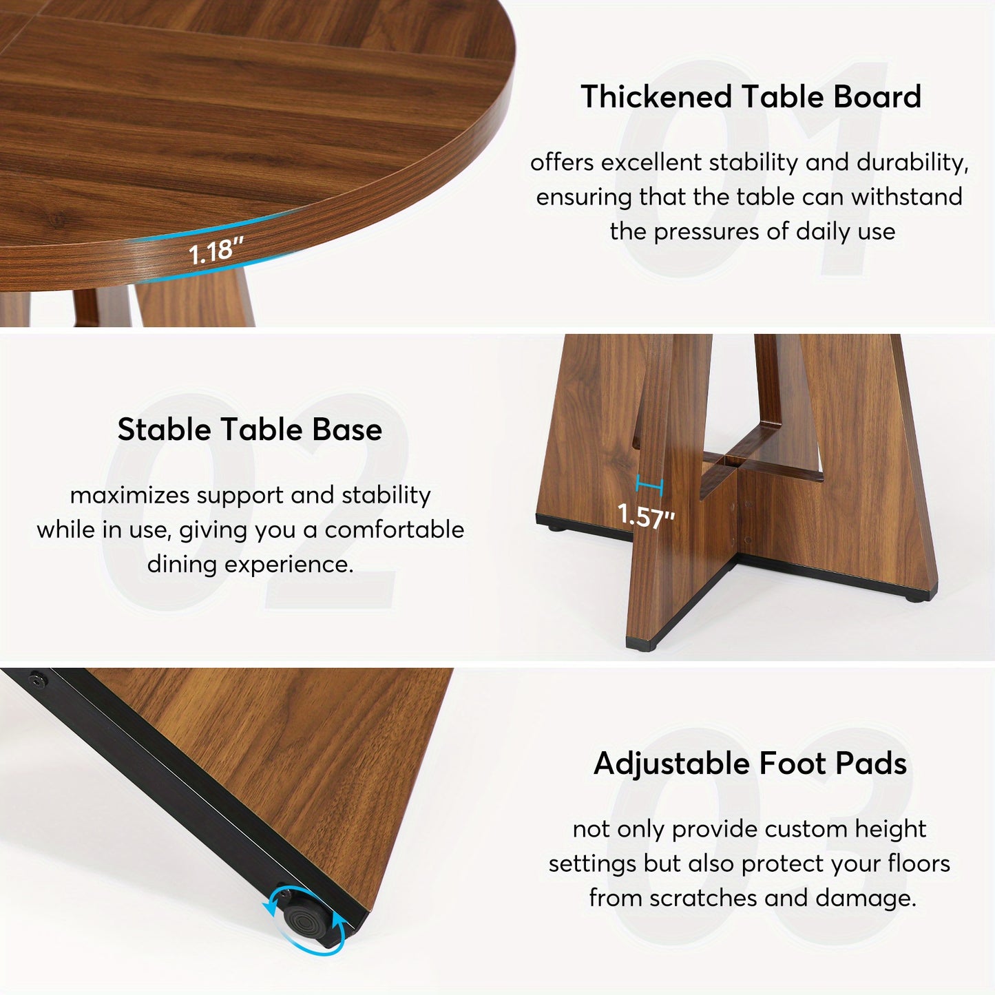 Ronde Eettafel – Eettafel Rond – Keukentafel – Tafel Landelijk – Eettafel MDF Donkerbruin – 119 cm Diameter – Krasbestendig & Stevig Metalen Poten