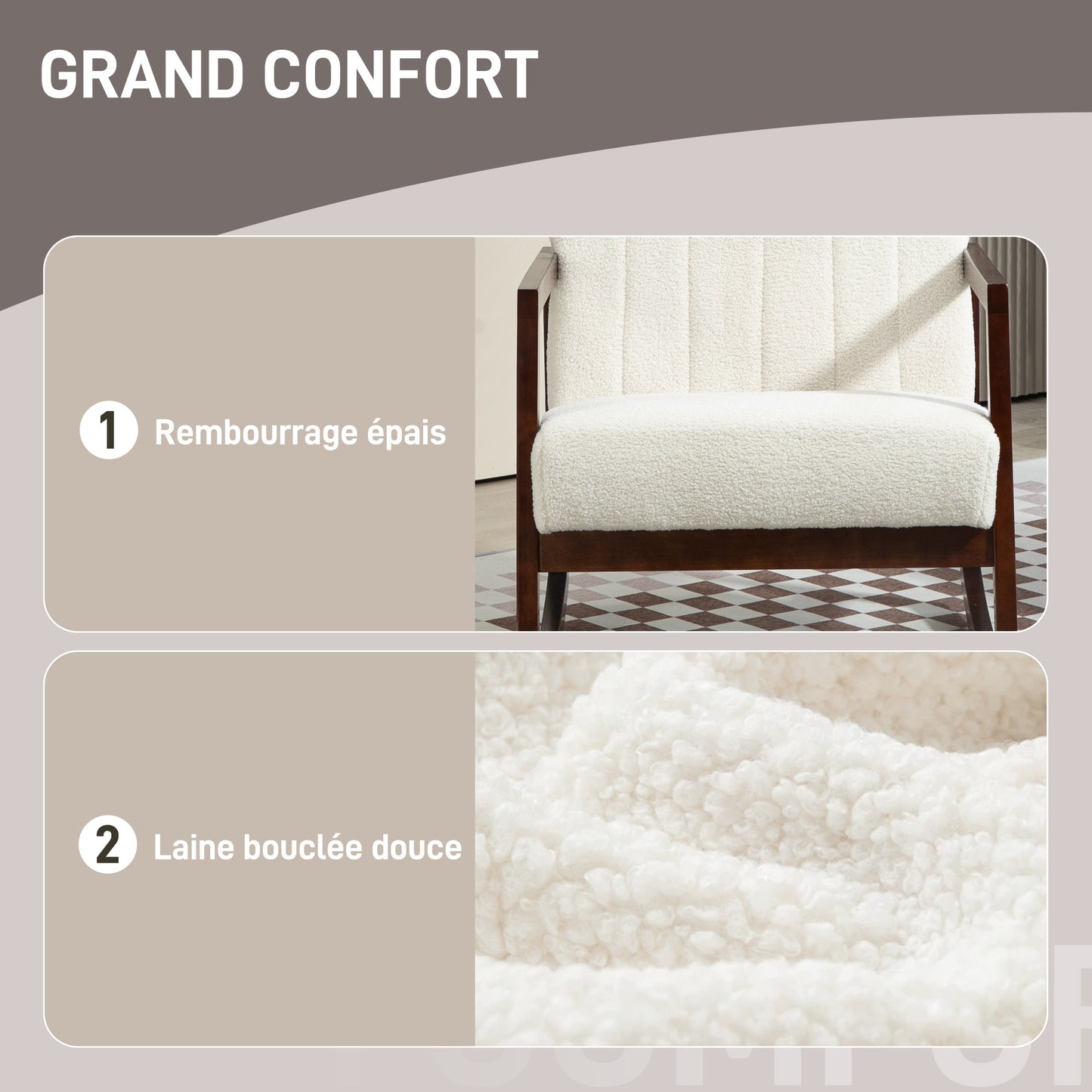 Schommelstoel – Relaxstoel – Fauteuil – Voedingsstoel – Loungestoel – Massief Heveahout Frame – Moderne Witte Wolstof – Antislip Voeten – Gemakkelijk Montage – 67x93x80 cm
