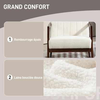 Schommelstoel – Relaxstoel – Fauteuil – Voedingsstoel – Loungestoel – Massief Heveahout Frame – Moderne Witte Wolstof – Antislip Voeten – Gemakkelijk Montage – 67x93x80 cm
