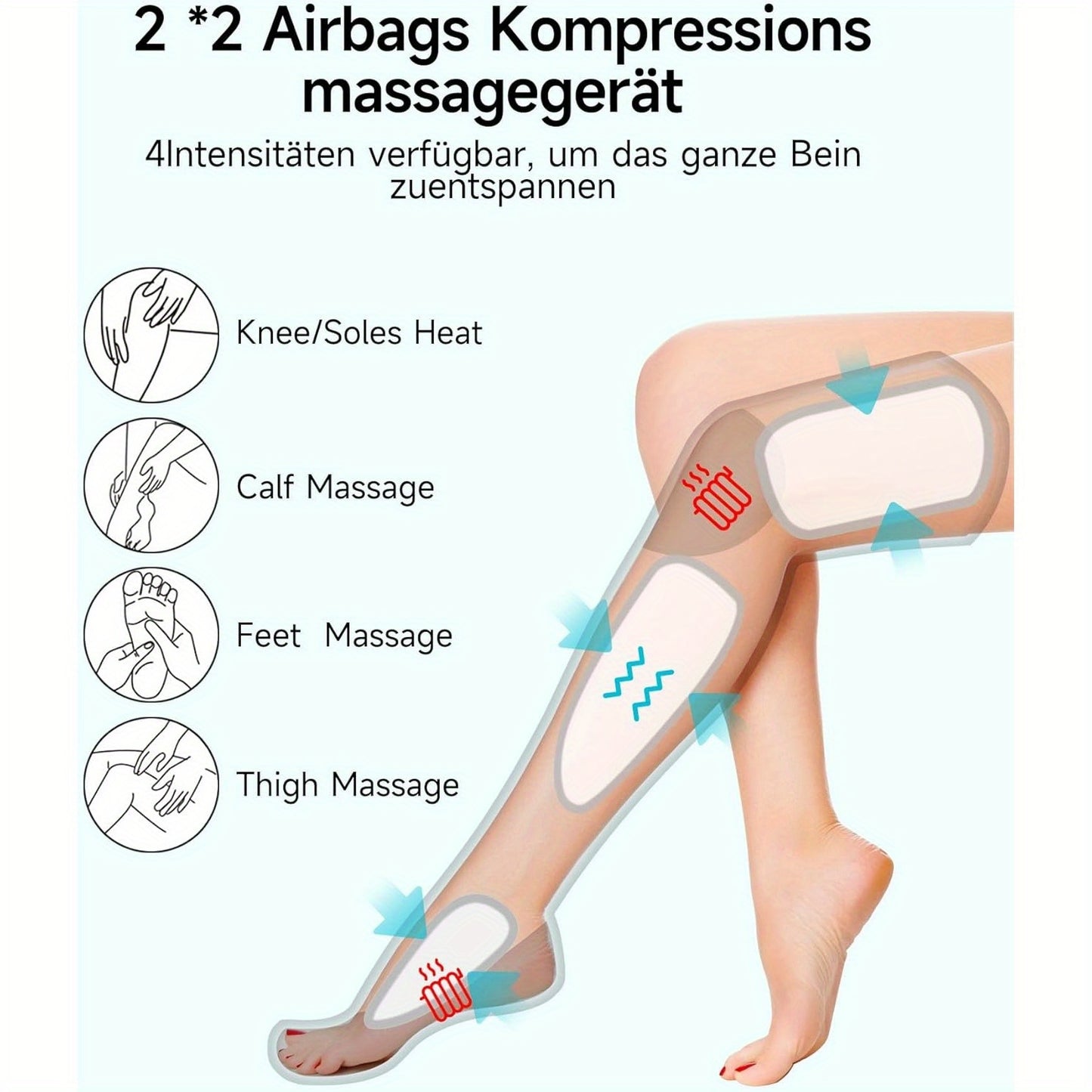 Beenmassage – Beenmassager – Beentherapie – Beenontspanner – Massagetoestel Zwart – 6 Massageprogramma’s – Warmtefunctie Met 2 Niveaus