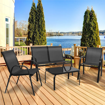 4-Persoons Tuinset – Balkonmeubilair – Patio Set – Zithoek Voor Buiten – Tuinmeubelset – Inklapbaar En Weerbestendig – Lichtgewicht Met Metaal Frame