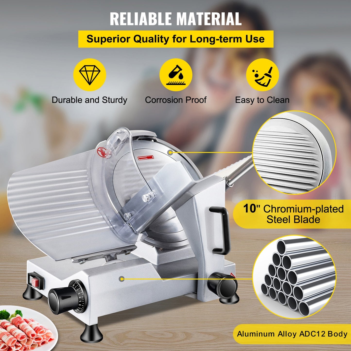 Elektrische Allessnijder – Vlees Snijmachine – Kaassnijder – Groentesnijder – Broodsnijder – Aluminium & RVS – 250 mm Carbon Stalen Mes – 240W Motor 350-400 RPM