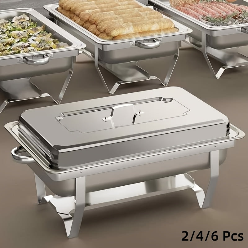 Chafing Dish Buffet Set – Warmhoudbak – Buffetset – Catering Warmhouder – Rectangular Server – 6 Packs – Roestvrijstaal – 9 Liter per Bak