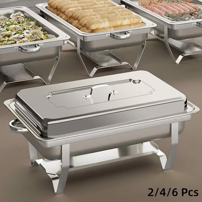 Chafing Dish Buffet Set – Warmhoudbak – Buffetset – Catering Warmhouder – Rectangular Server – 6 Packs – Roestvrijstaal – 9 Liter per Bak