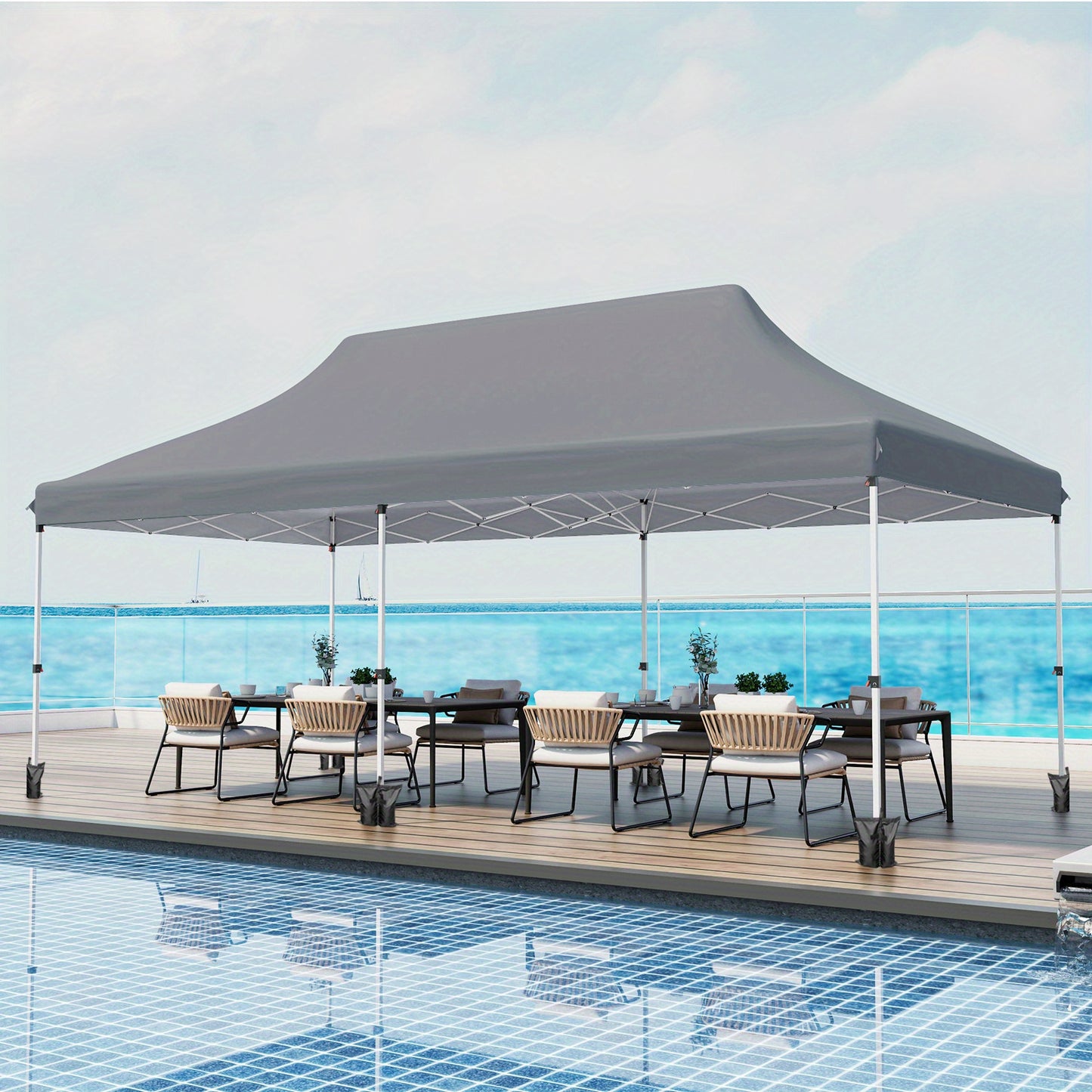 Partytent – Pop-up Tent – Paviljoen – Easy-up Tent – Tuintent – 300x600 cm – Waterafstotend Oxford Stof – Verstelbare Hoogte