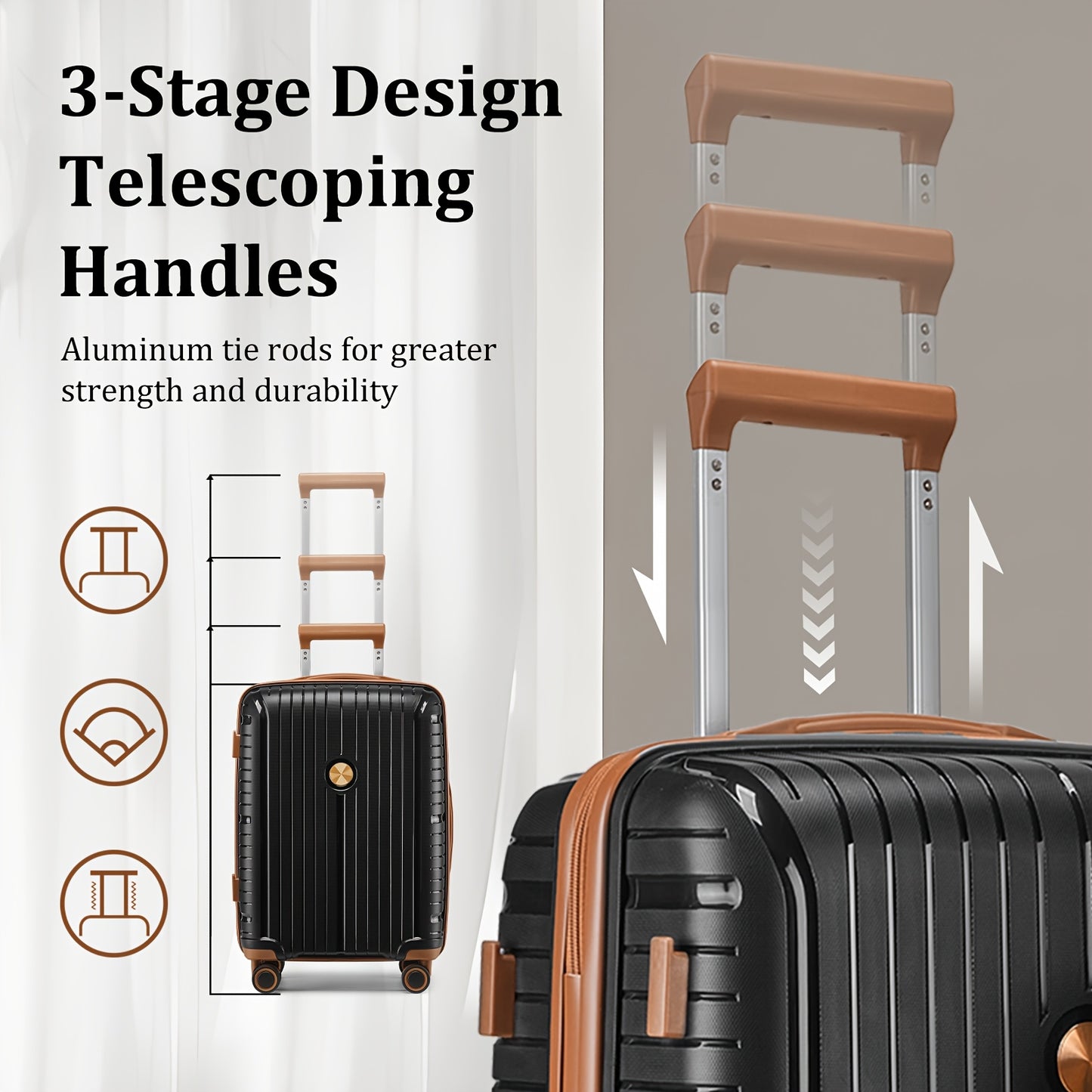 Kofferset – Reiskoffer Set – Trolley Koffer – Handbagage Koffer – Ruimbagage Koffer – ABS Harde Schaal – Lichtgewicht met TSA-Combinatieslot en Draagtas