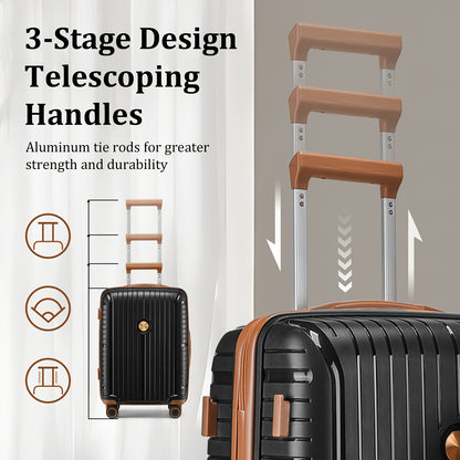Reiskofferset – Koffer Set – Bagage Set – Trolley – Handbagage – 6-delige Zwart Bruin Set – ABS Hardcase – TSA Cijferslot