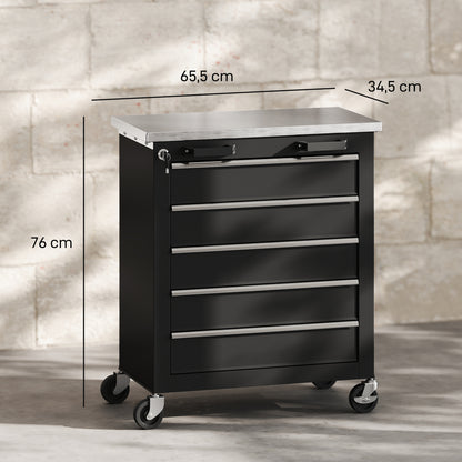 Gereedschapswagen – Werkplaatswagen – Tool Cabinet – Rolling Toolbox – Gereedschapskar – 5 Ruime Laden – Robuust Stalen Frame – Zwenkwielen Met Remfunctie