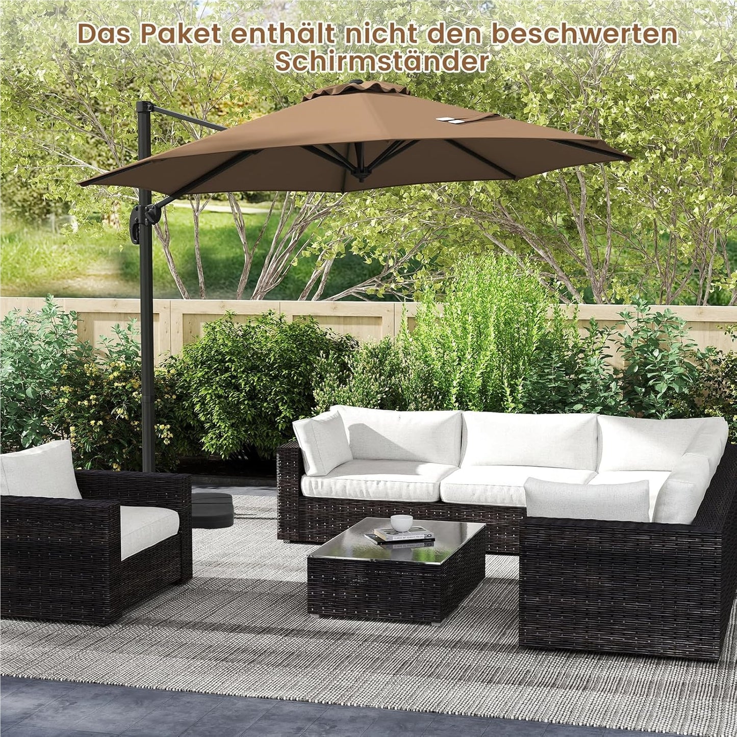 Parasol – Tuinparasol – Zweefparasol – Balkonparasol – Stokparasol – Ø 300 cm – Kantelbaar & 360° Draaibaar – UV-bestendig Polyester – Robuuste Aluminium Frame – Bruin