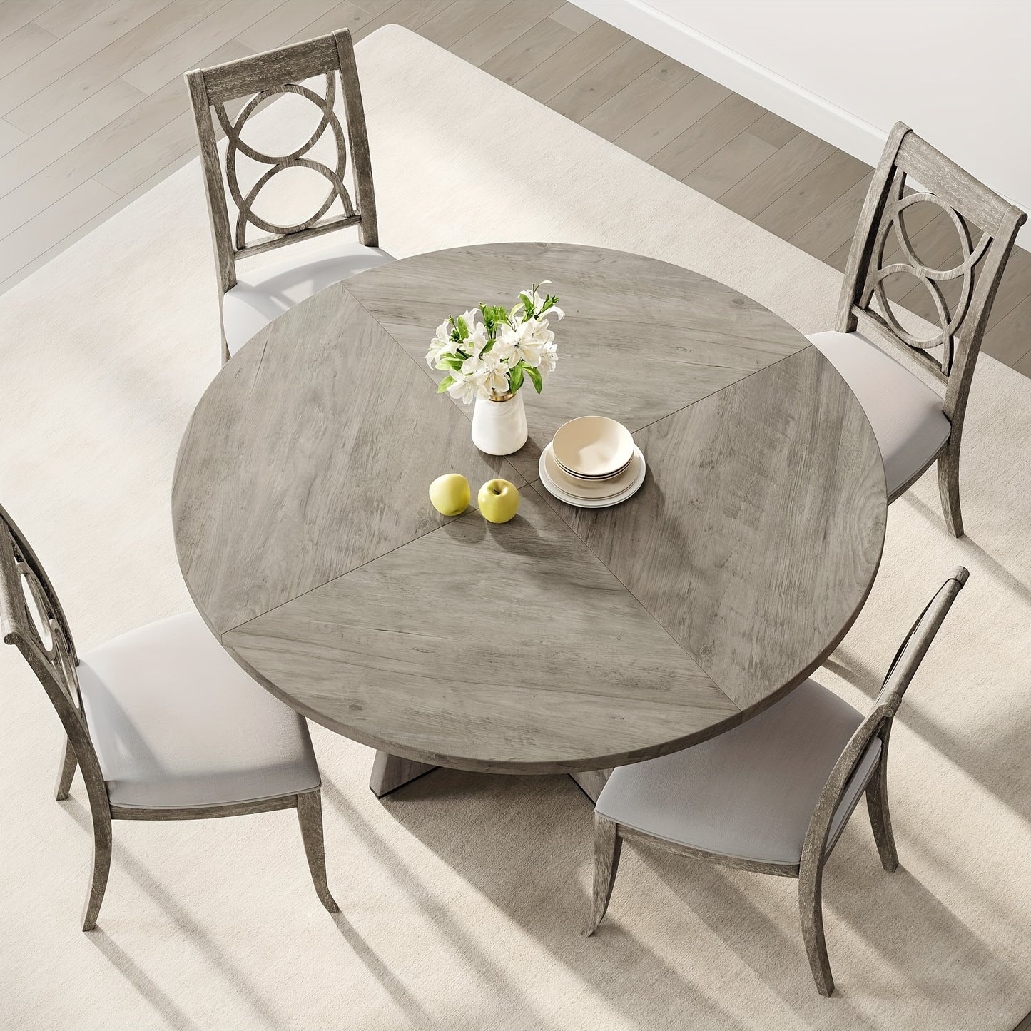 Ronde Eettafel – Eetkamertafel – Tafel Rond – Hardhouten Tafel – Eettafel Grijs – Massief Houten Tafelblad – Verstelbare Antislip Pootdoppen – 120 cm Diameter – 75 cm Hoogte – Stabiel Met Metalen Beugels
