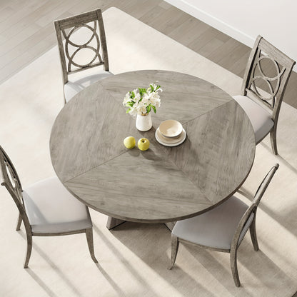 Ronde Eettafel – Eetkamertafel – Tafel Rond – Hardhouten Tafel – Eettafel Grijs – Massief Houten Tafelblad – Verstelbare Antislip Pootdoppen – 120 cm Diameter – 75 cm Hoogte – Stabiel Met Metalen Beugels