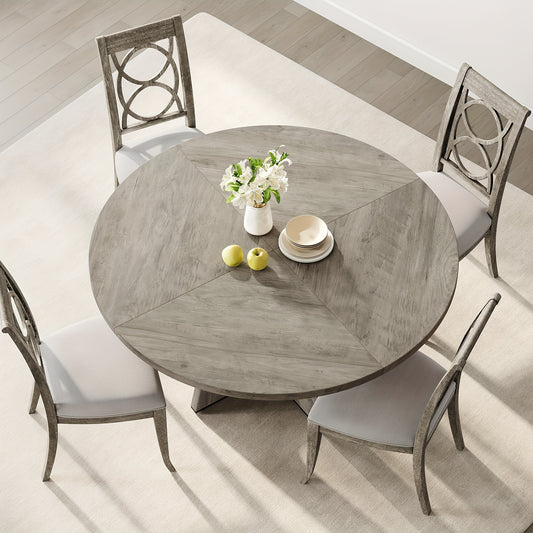 Ronde Eettafel – Eetkamertafel – Tafel Rond – Hardhouten Tafel – Eettafel Grijs – Massief Houten Tafelblad – Verstelbare Antislip Pootdoppen – 120 cm Diameter – 75 cm Hoogte – Stabiel Met Metalen Beugels