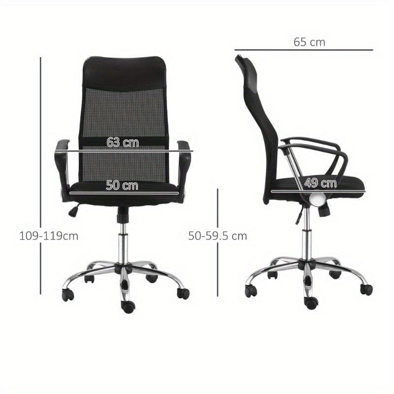 HOMCOM Ergonomic Office Chair Adjustable Height Mesh Computer Desk Chair with 360° Swivel & Tilt Tension Control, Breathable Black Mesh Backrest & Metal Frame, Manual Operation for Home Office & Gaming, Office Desk Chair, St