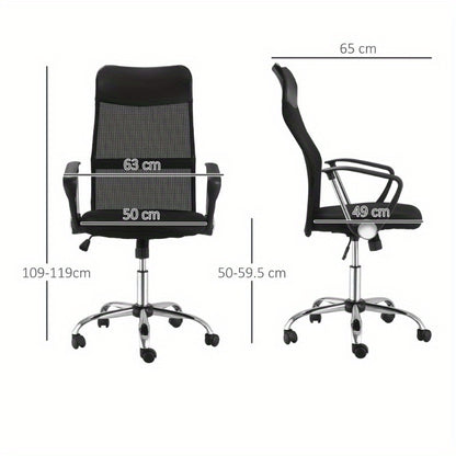HOMCOM Ergonomic Office Chair Adjustable Height Mesh Computer Desk Chair with 360° Swivel & Tilt Tension Control, Breathable Black Mesh Backrest & Metal Frame, Manual Operation for Home Office & Gaming, Office Desk Chair, St