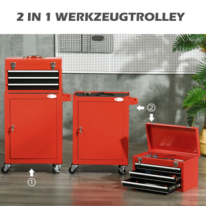 Gereedschapskoffer – Gereedschapstrolley – Opbergtrolley – Werkplaatswagen – Sorteerbox – 2-in-1 Afneembare Kist – Verstelbare Laden Met EVA Bescherming