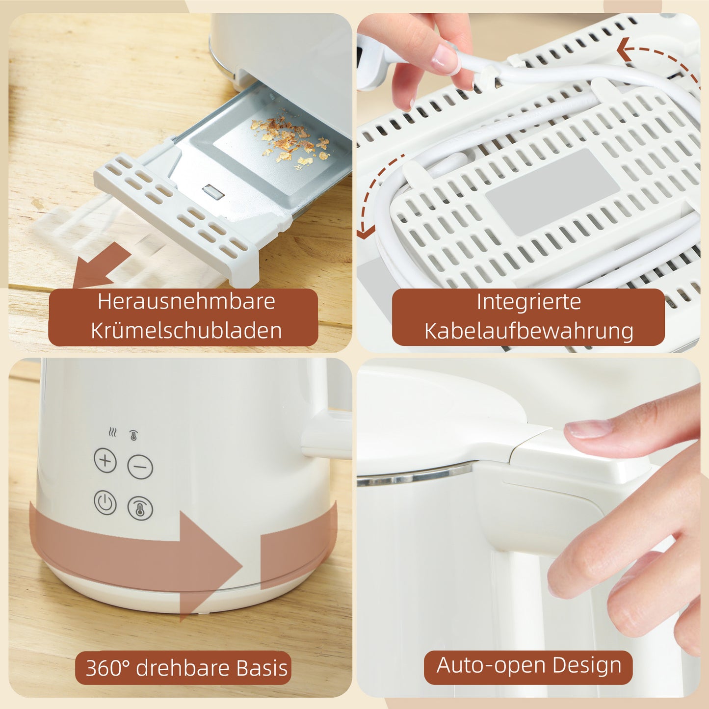 Broodrooster – Toaster – Keukenapparaat – Ontbijttoestel – Tostiapparaat – 7 Bruiningsniveaus – Roestvrijstaal en Kunststof – Snelle Bereiding – Wit