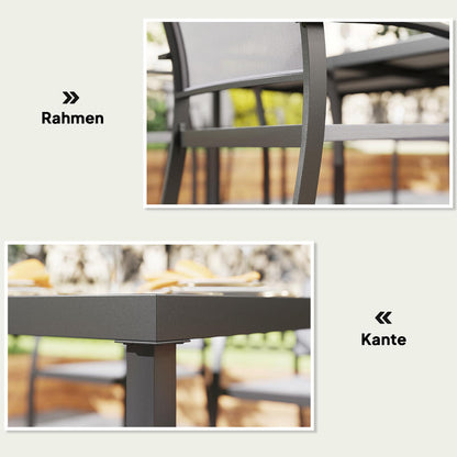 7-Teiliges Ess-Set, 6 Stühle, 1 Tisch, Stapelbar, Leicht Zu Reinigen, Stahlrahmen, Gartenmöbel-Set, Grau, Garten-Bistro-Esstisch Und Stühle, Langlebig Und Leicht Zu Reinigen