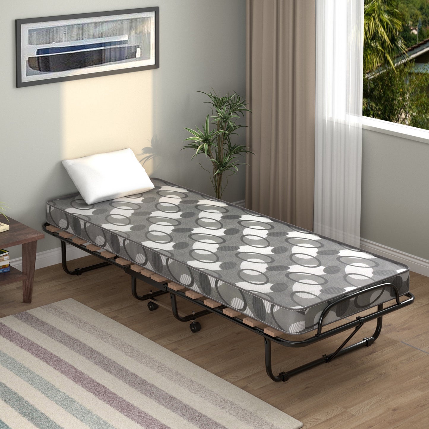 Opvouwbaar Bed – Opklapbed – Logeerbed – Vouwbed – Eenpersoonsbed – Memory Foam Matras 6,5 cm – Draagvermogen 136 kg