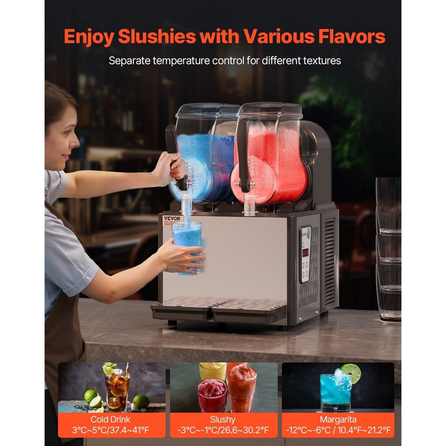 Slushmachine – Slush Puppie Machine – Slushmaker – Slushy Ijsmachine – 2x 4L Tanks – 15 Instelbare Temperatuurniveaus – Roestvrij Staal