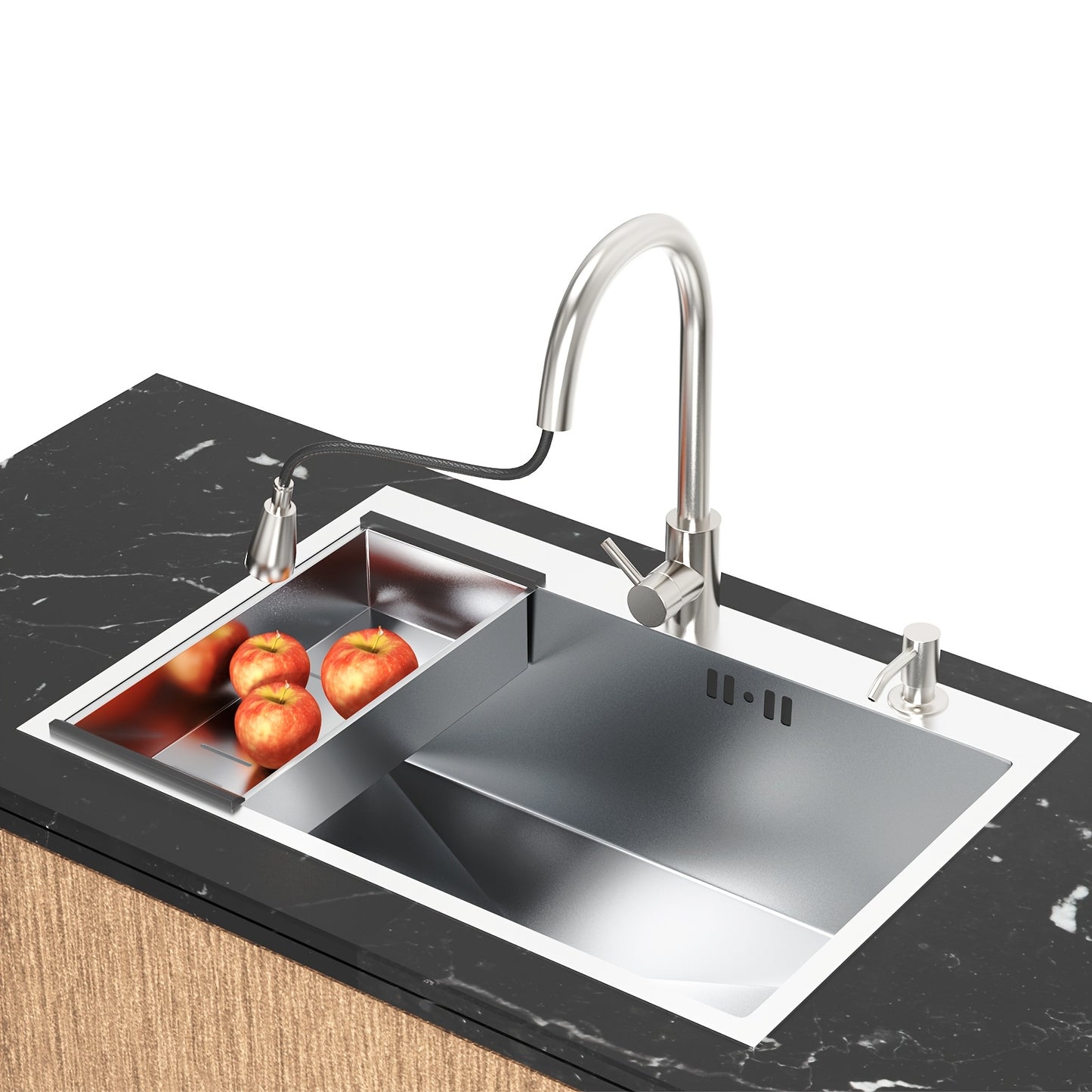 Stainless Steel Sink On A 80x50x22cm Countertop, Handmade Sink With Rotating And Extendable Faucet, Sink With Drain Basket And Soap Dispenser, Kitchen Sink, Bar Sink.
