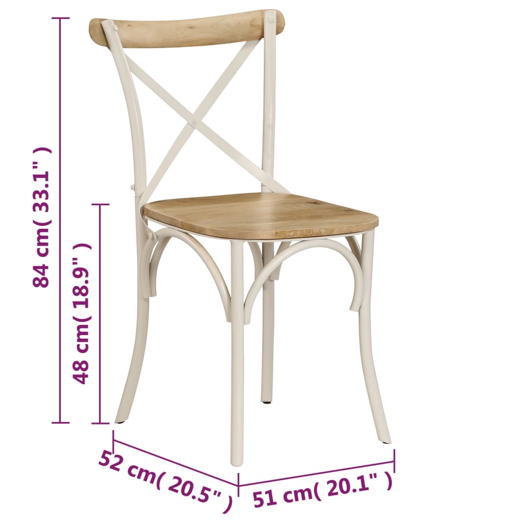 Eettafelstoel – Eetkamerstoel – Kuipstoel – Houten Stoel – Meubel – Massief Mangohout – Stabiel Stalen Frame – Set Van 6