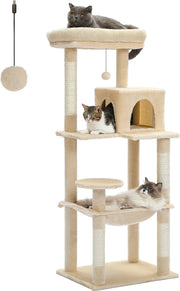 Kattenboom - 5-Level - Grote Hangmat - Sisal Krabpalen - Gezellige Condo - Stevig en Ruim - Geschikt voor Grote Katten