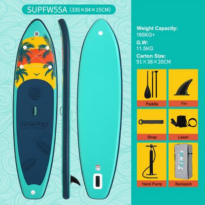 Opblaasbare Paddleboard – SUP Board – Stand Up Paddle – Inflatable Surfboard – Waterboard – Mintgroen Met Kokosnoot Print – 335x84x15 cm – Duurzaam PVC