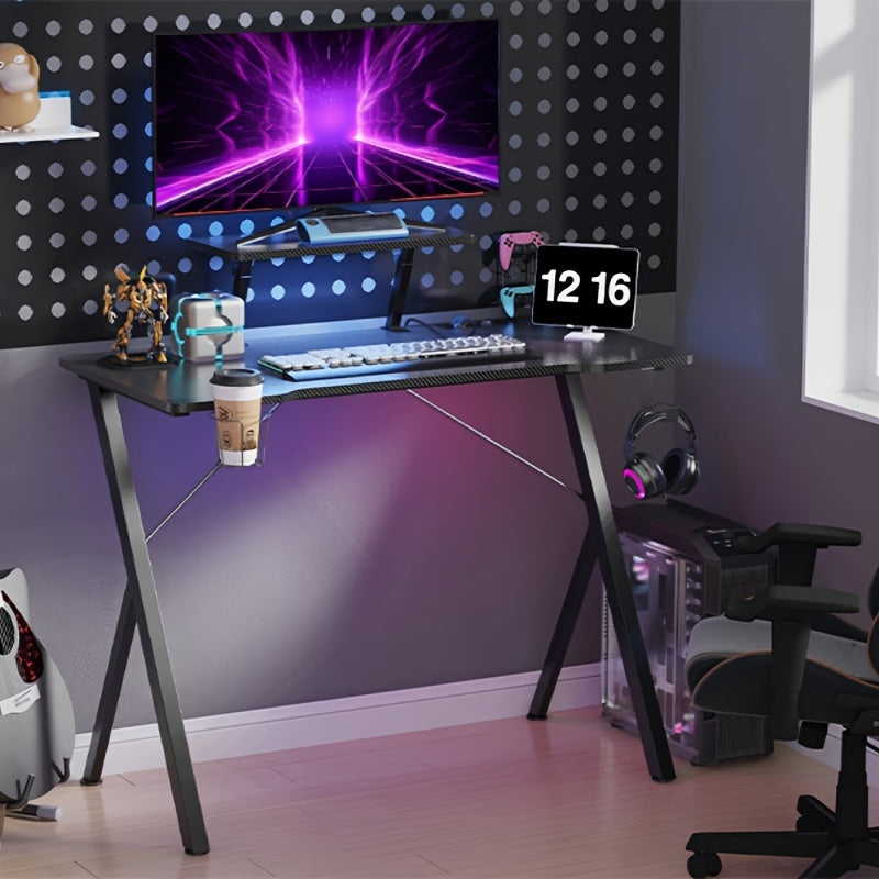Industriële Gamingtafel – Stevige Metalen Constructie, 100 x 50 cm, Hoogte 77,5 cm – Eenvoudig te Monteren met Bekerhouder en Hoofdtelefoonhaak – Perfect voor Gaming en Kantoor – Zwart