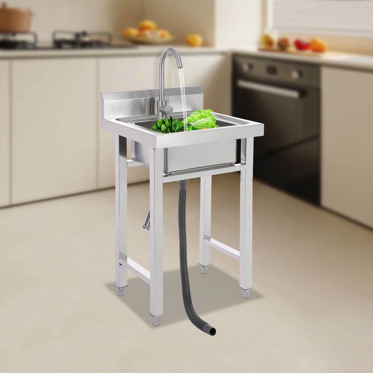 TOOL1SHOOO 201 Stainless Steel Commercial Sink Set, equipped with a 360° rotating faucet, large capacity sink dimensions of 35.0 x 30.99 x 19.0 cm, adjustable foot pads, with a filter basket and lid, suitable for cafes, rest
