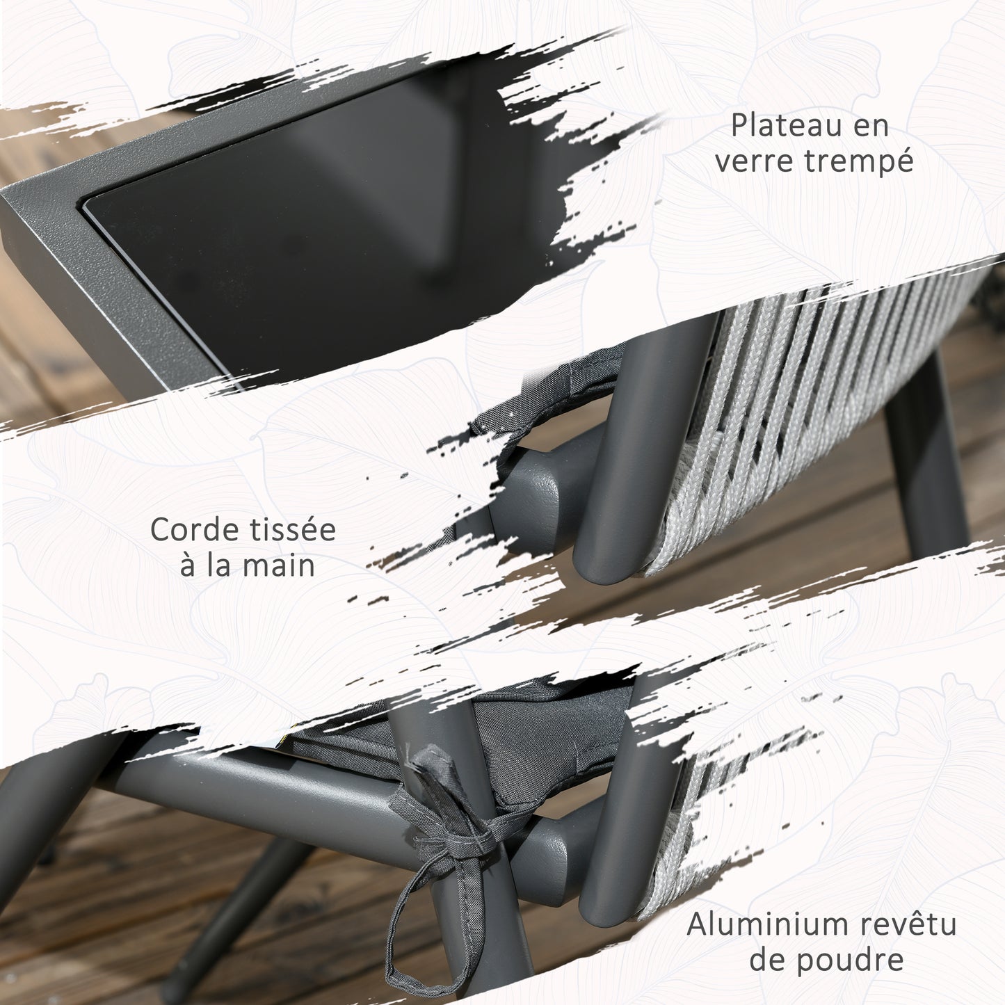Tuinset – Tuinmeubelset – Buitenmeubelset – Terrasset – Diningset – 5-delig Met 4 Comfortabele Stoelen – Aluminium Frame Met Geharde Glazen Tafel