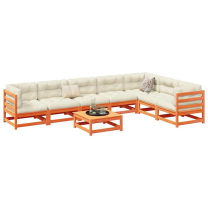 8pcs. Garden sofa carnitur with pillow wax brown pine wood,  Rustic Design, Weatherresistant Fabric, Sectional Sofa, Modular Furniture, Small Space Living