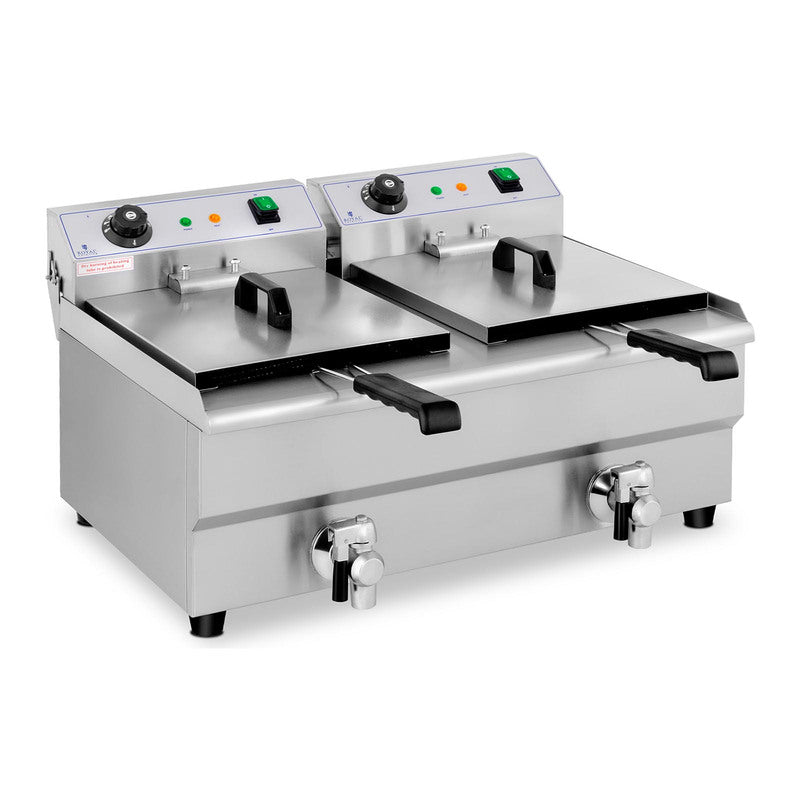 Double Electric Commercial Fryer with Tap, 230V, 2 x 3200W, 2 x 13L - QUORE