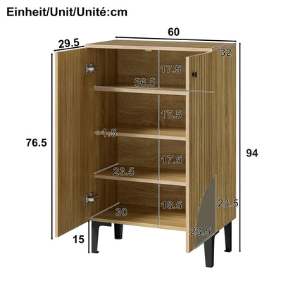 Schoenenkast – Schoenenrek – Schoenenkastje – Schoenopberger – Schoenmeubel – Modern – Ruimtebesparend – MDF Met Zwart Metalen Frame – 60x32x94 cm – Meerdere Planken – Deuren