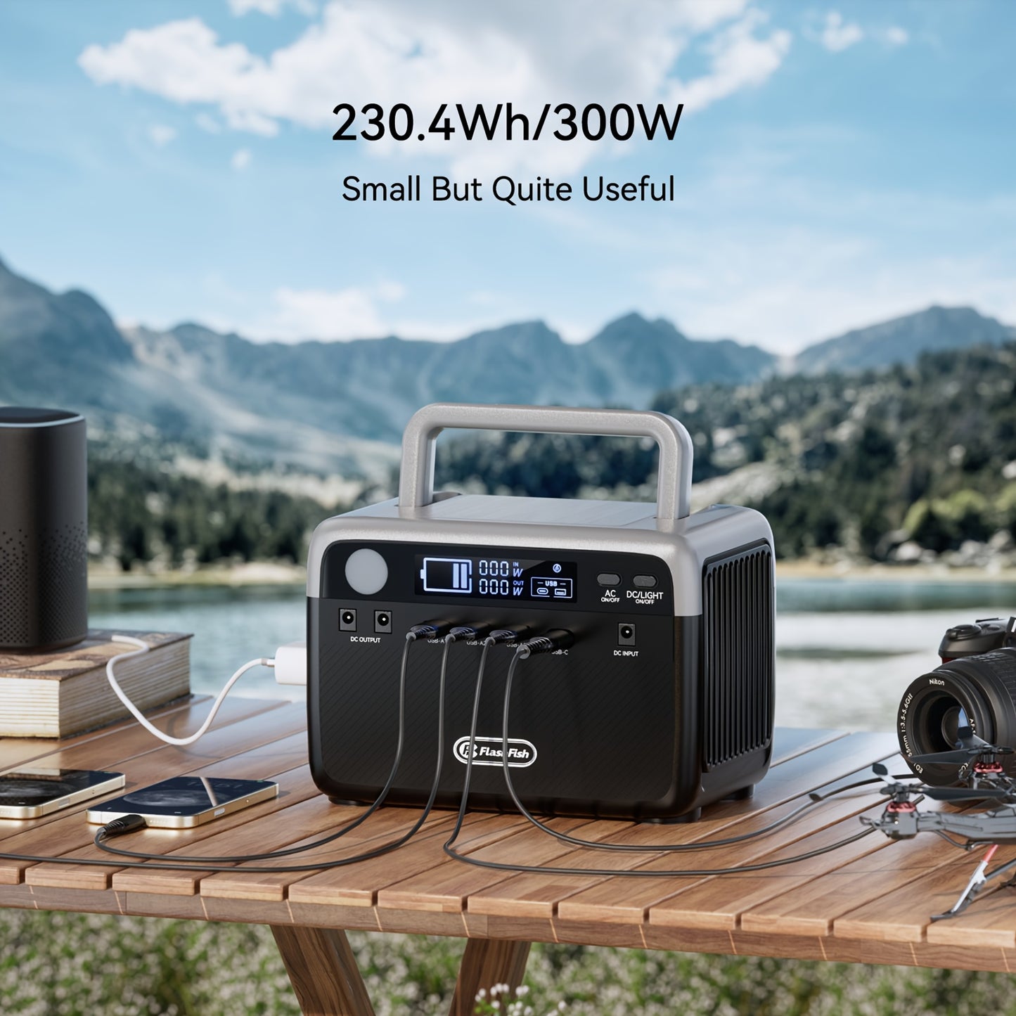 Draagbare Power Station – Mobiele Generator – Outdoor Accu – Noodstroomvoorziening – Camping Generator – 300W Vermogen – 230,4Wh LiFePO4 Batterij