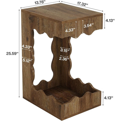 Bijzettafel – Bijzettafeltje – Nachtkastje – Banktafel – Salontafel – Smal C-Vormig Ontwerp – Stevig Geperst Hout – Compact en Ruimtebesparend – Bruin